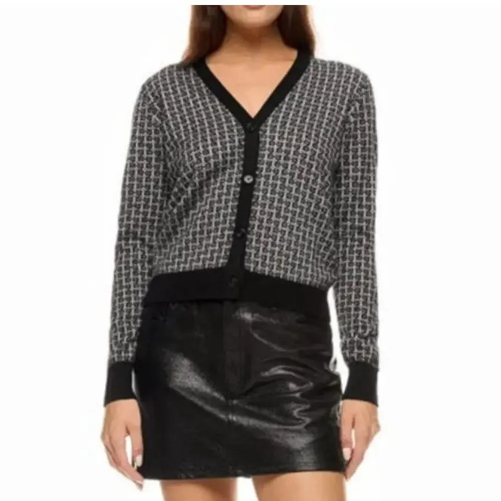 ROSETA GETTY Women's Jacquard Cardigan With Contrast Trim Size S - Picture 2 of 11